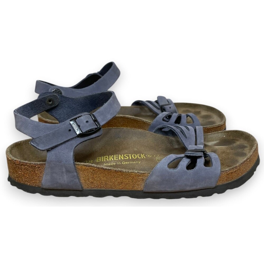 Birkenstock Bali Sandals Womens 38 7 Blue Nubuck Leather Ankle Strap Buckle